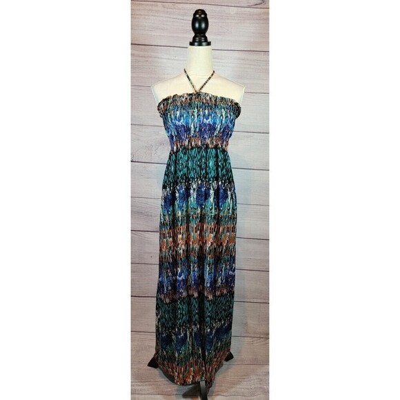 LOVE by Chesley Tie Maxi Dress Multi-colored Size Medium - Picture 1 of 9